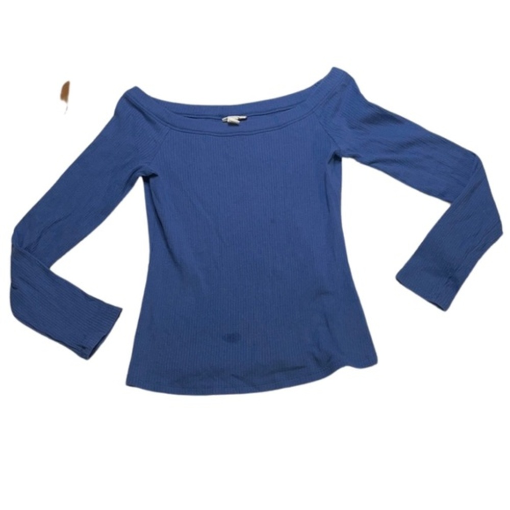 Anna Blue Fitted Ribbed Long Sleeve Blouse